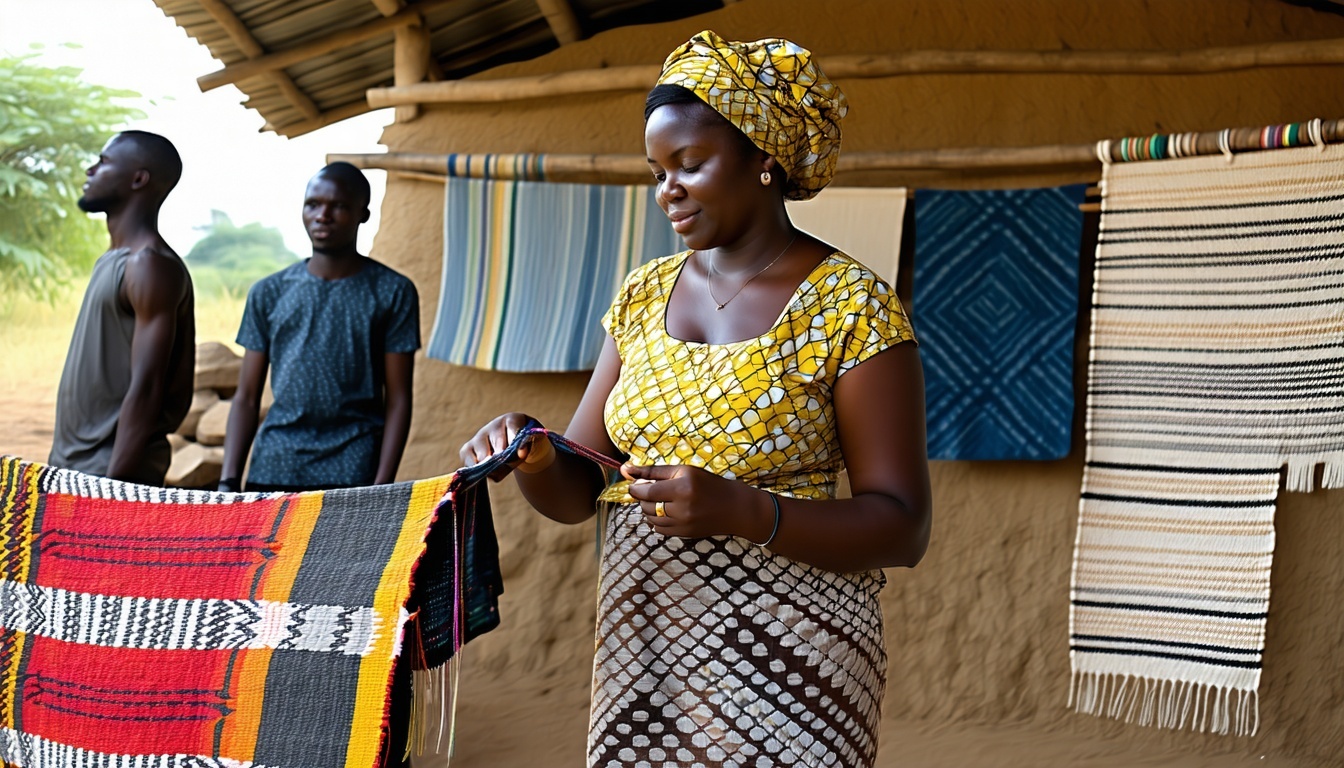 Kunsthandwerkerin beim Weben von Textilien in Ghana